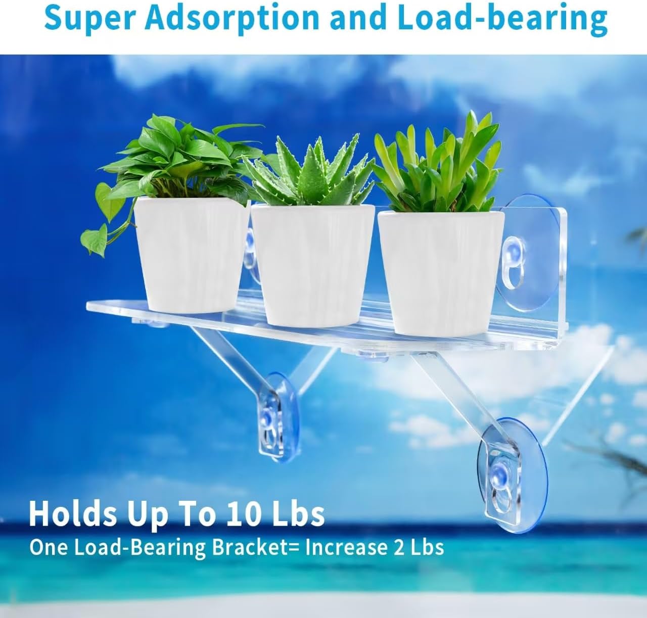 15-Inch Window Boxes Sill Planter Suction Cup Holder, 5-Inch Extra Wide Window Sill Extender, with Load Bearing Bracket for Herbs, Succulents, Clear Acrylic Indoor Plant Stand