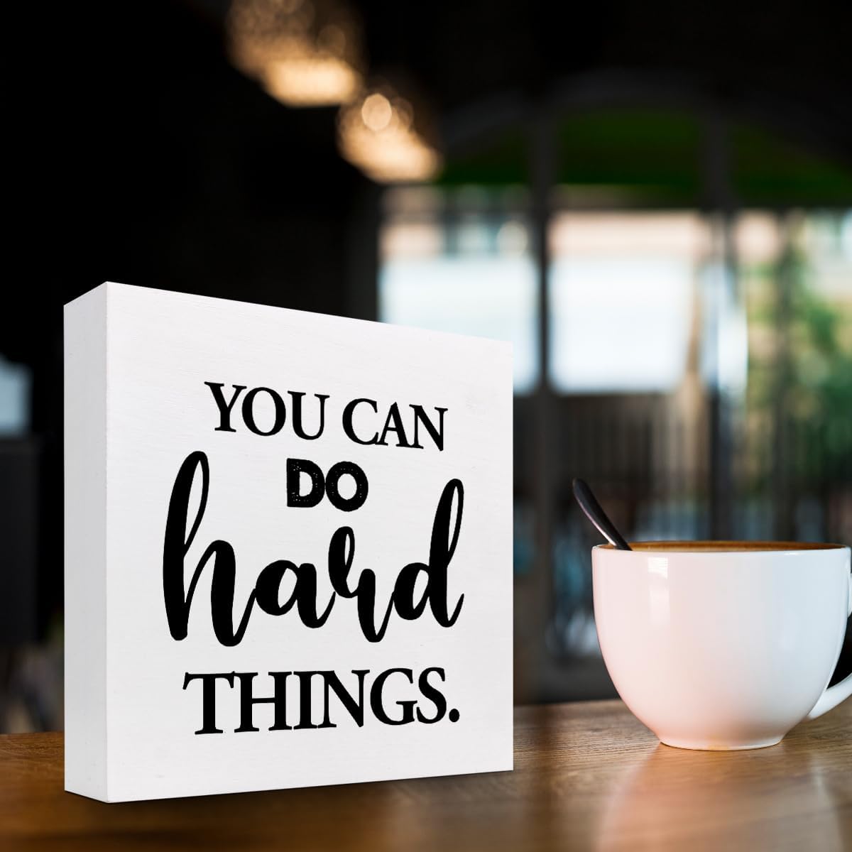 z-crange You Can Do Hard Things Wood Block Sign Desk Decor,Rustic Inspirational Wooden Box Plaque Sign Desk Decor for Home Office Shelf Table Decor Decorations