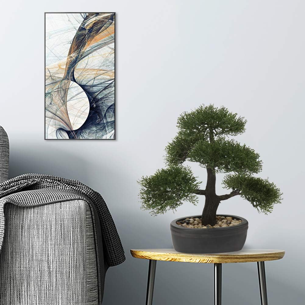 Artificial Bonsai Tree Juniper Faux Plants Indoor Small Fake Plants Decor with Black Plastic Pots for Home Table Office Desk Bathroom Shelf Bedroom Living Room Farmhouse Decorations