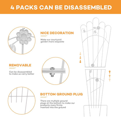 Metal Trapezoidal Garden Trellis for Indoor Plants, Patio Trellis for Climbing Plants Outdoor, 60-inch Sturdy Removable Plant Stand for Roses, Vegetables, and Flowers in Garden, 4 Pack-White