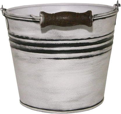 Headwind Vintage Collection - 6 Inch Rustic White Banded Planter with Handles – Galvanized Bucket Planter - Decorative Small Planters for Indoor Plants & Outdoor Use by Robert Allen