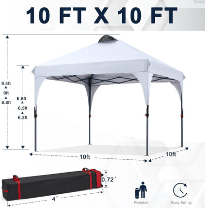COOSHADE Pop Up Canopy Tent, 10x10 Easy Setup Instant Canopy Sun Shelter Beach Tent, Portable Sports, White
