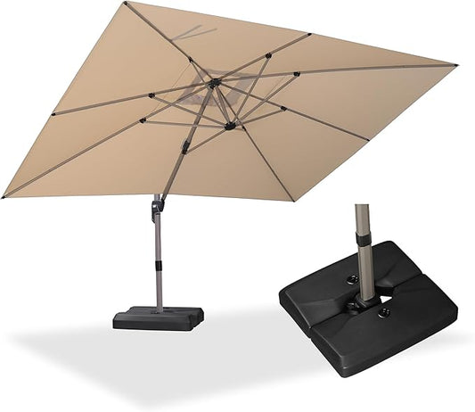 PURPLE LEAF Patio Umbrella with Base Included, 10‘×13’ Outdoor Aluminum Cantilever Umbrella with 360° Rotation, Aluminum Large Offset Umbrella for Outdoor Garden Pool, Beige