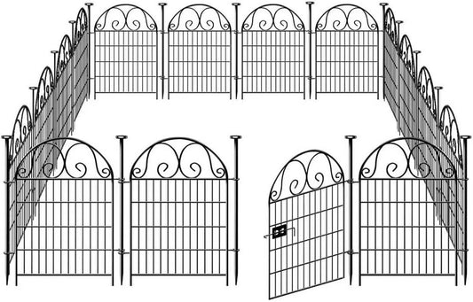 Tall Garden Animal Barrier Fence With Gate,40 in(H)×27 in(L) 12 Panels Dog Digging Fence Barrier, Black Metal Temporary Fences, Reusable Defense Fencing For Outdoor Yard. Total 26.2 Ft│Patented