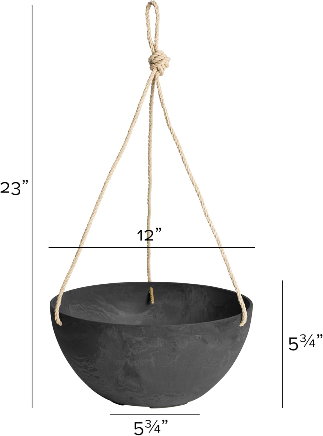 Root & Vessel Self Watering Hanging Planter for Indoor or Outdoor Plants, Unique Marbled Hanging Basket Made of Eco-Friendly Blend of Stone & Plastic, Black, 12"