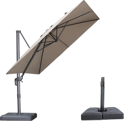 PURPLE LEAF 9 FT Outdoor Umbrella with Base Patio Cantilever Aluminum Umbrella with 3 Years Fade Resistance Recycled Fabric Offset Square with 360-degree Rotation for Deck Pool Garden, Ash Mocha