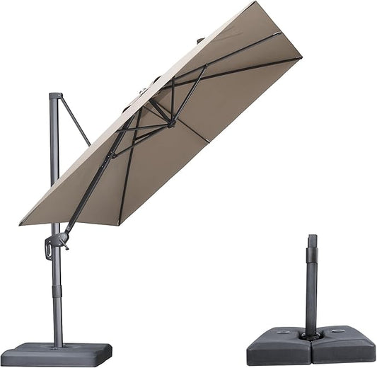 PURPLE LEAF 9 FT Outdoor Umbrella with Base Patio Cantilever Aluminum Umbrella with 3 Years Fade Resistance Recycled Fabric Offset Square with 360-degree Rotation for Deck Pool Garden, Ash Mocha