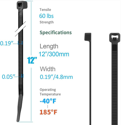 XINGO 5000 PCS White Zip Ties 12 Inch, 60 LBS Tensile Strength, Self-Locking Nylon Plastic Nylon PA66 Wire Ties for Indoor and Outdoor Use