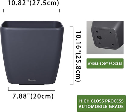 Dexceder 11x10 Self Watering Planter Indoor Outdoor, Inner Mat Design, Thickened Table Flower Plant Pot with Water Level Indicator (Slate Gray Matte)