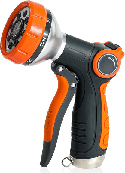 Water Hose Nozzle Heavy Duty with 8 Spray Patterns, Water Hose Sprayer Nozzle with Water Flow Thumb Control, Labor-saving Buckle & Front Trigger, for Watering Plants, Washing Cars & Pets