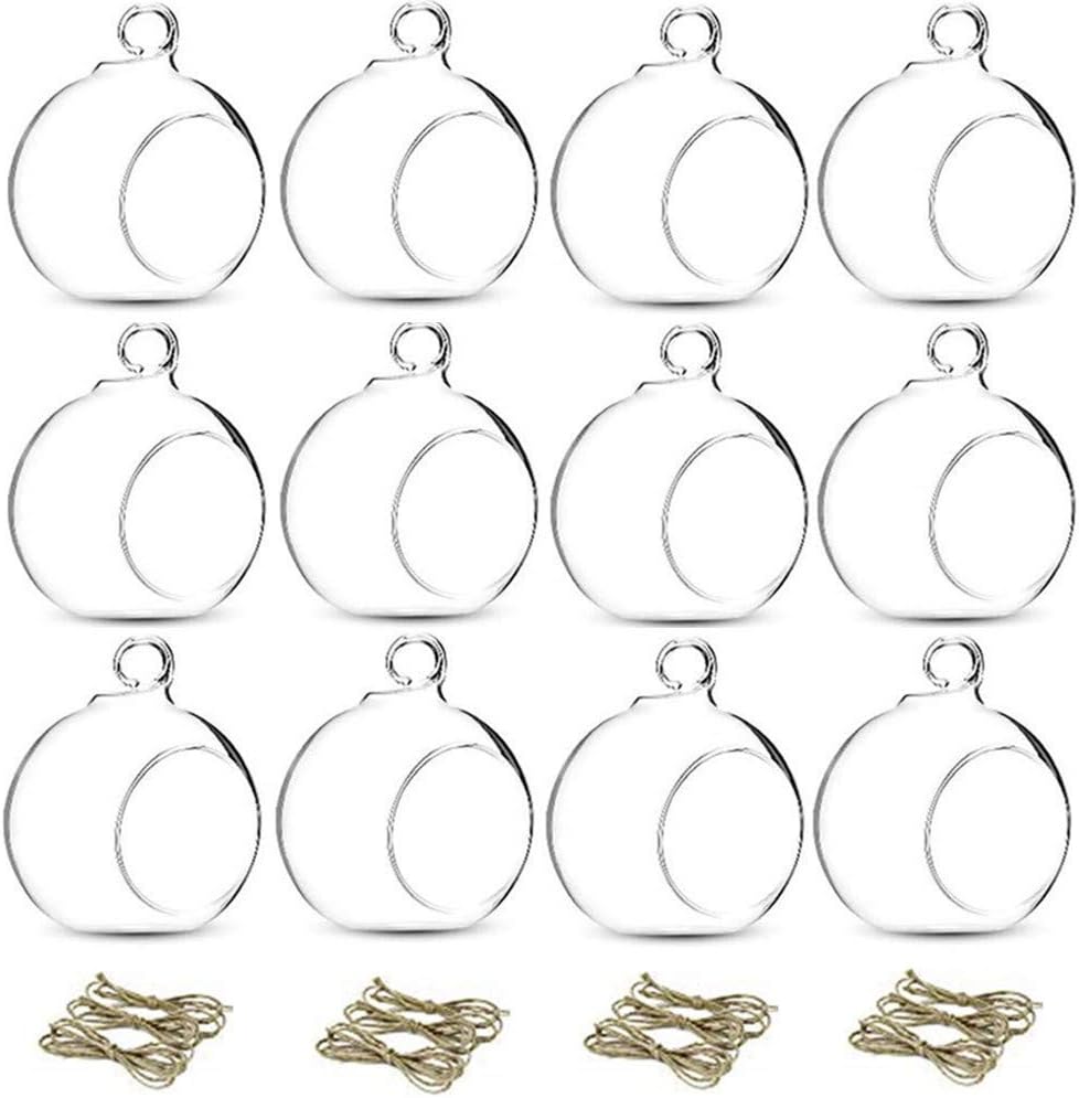 NUPTIO Glass Terrarium Globe Ornaments 12 Pcs 3.15" Diameter Small Terrariums Hanging Tea Light Candle Holders Home Wedding Party Centerpieces