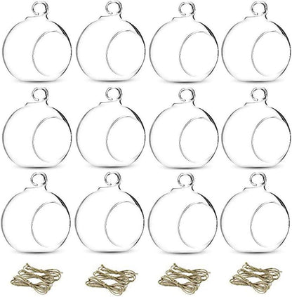 NUPTIO Glass Terrarium Globe Ornaments 12 Pcs 3.15" Diameter Small Terrariums Hanging Tea Light Candle Holders Home Wedding Party Centerpieces