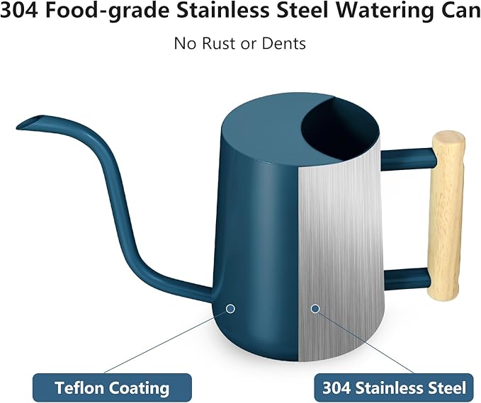 Watering Can Indoor Plants, 35oz Small Stainless Steel Metal Watering Can Modern Decorative Watering Pot with Long Spout for Indoor House Plant Bonsai Garden Flowers (Dark Blue)