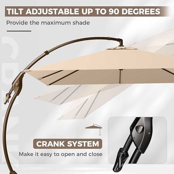 Grand patio 10x10 FT Patio Offset Umbrella Large Square Aluminum Cantilever Umbrella Base Included for Deck Porch (Champagne, 10x10 FT)