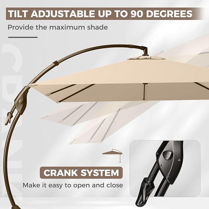 Grand patio 10x10 FT Patio Offset Umbrella Large Square Aluminum Cantilever Umbrella Base Included for Deck Porch (Champagne, 10x10 FT)