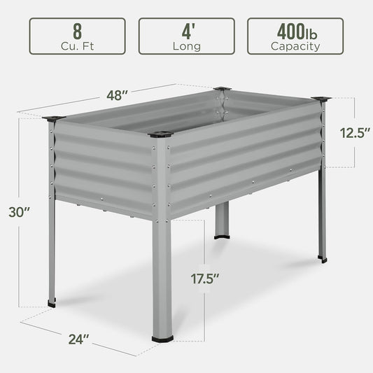 Best Choice Products 48x24x30in Galvanized Raised Garden Bed, Metal Elevated Planter Box, Vegetable Garden for Backyard, Patio, Balcony - Moonlight Gray