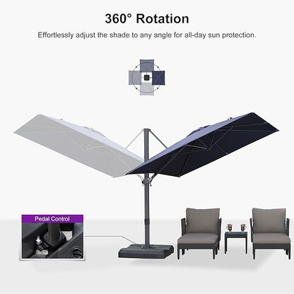PURPLE LEAF 8' × 8' Patio Cantilever Umbrella Outdoor Square Adjustable Offset Umbrellas with 360-degree Rotation and 8 Heavy Duty Metal Ribs for Garden Deck Pool Navy Blue