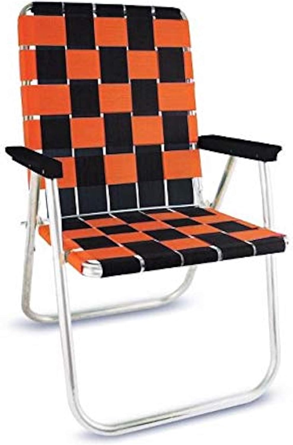 Lawn Chair USA Folding Aluminum Outdoor Patio Lawn Chair | Heavy-Duty Webbed Chairs for Camping, Sports, Beach, Yard & Tailgating | Lightweight Portable | Classic - Black/Orange