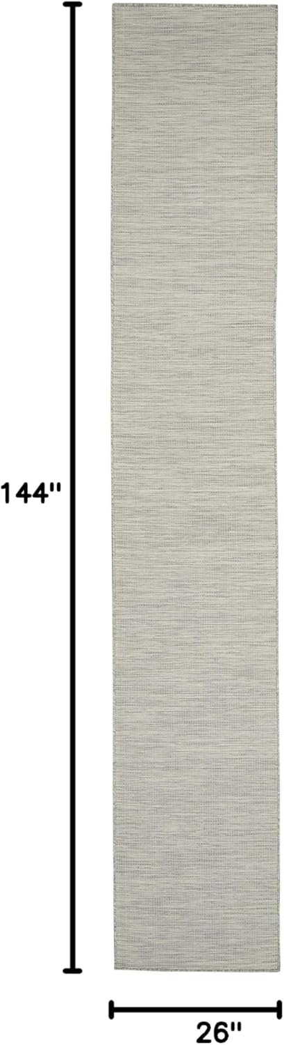 Nourison Positano Indoor/Outdoor Light Grey 2'2" x 12' Area Rug, Easy Cleaning, Non Shedding, Bed Room, Living Room, Dining Room, Backyard, Deck, Patio (2x12)