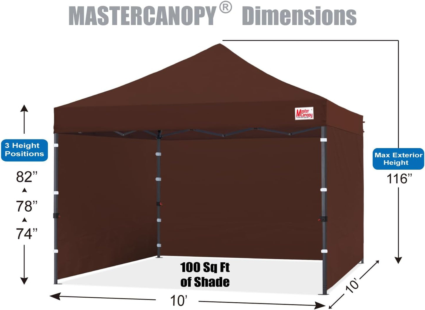 MASTERCANOPY Heavy Duty Pop-up Canopy Tent with Sidewalls (10x10,Brown)