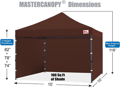 MASTERCANOPY Heavy Duty Pop-up Canopy Tent with Sidewalls (10x10,Brown)
