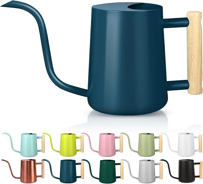 Watering Can Indoor Plants, 35oz Small Stainless Steel Metal Watering Can Modern Decorative Watering Pot with Long Spout for Indoor House Plant Bonsai Garden Flowers (Dark Blue)