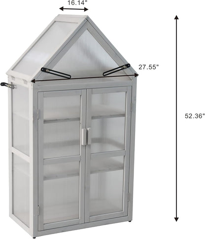 Cold Frame Greenhouse, Small Wood Greenhouses, Mini Polycarbonate Green House with Adjustable Roof, 2 Adjustable and Removable Shelves for Outdoors, Indoors Plant, Flower, Vegetable