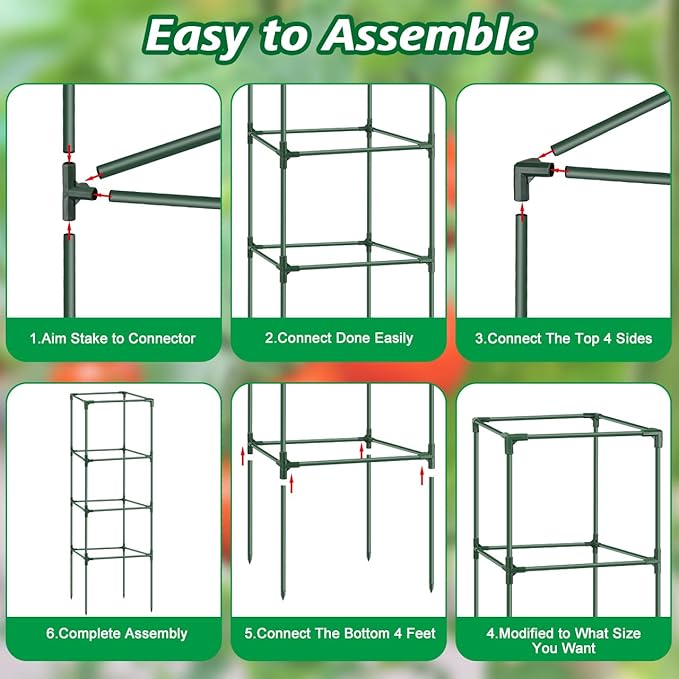 3Pack Tomato Cages for Garden,Square Tomato Plant Cage Support Heavy Duty Pole 57*15.4*15.4 Inches,Steel Plant Tower Stakes,Cherry Tomato Trellis Cucumber for Climbing Vegetables Flowers Fruits-Green