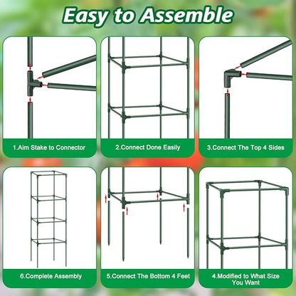 6Pack Tomato Cage, 57*15.4*15.4 Inches Garden Tomato Cages Plant Support Square Pole, Heavy Duty Steel Plant Tower Stakes,Cherry Tomato Trellis Cucumber for Climbing Vegetables Flowers Fruits-Green