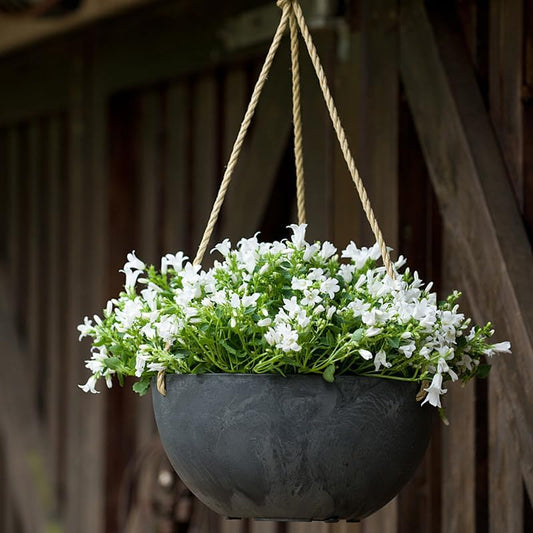 Root & Vessel Self Watering Hanging Planter for Indoor or Outdoor Plants, Unique Marbled Hanging Basket Made of Eco-Friendly Blend of Stone & Plastic, Black, 10"