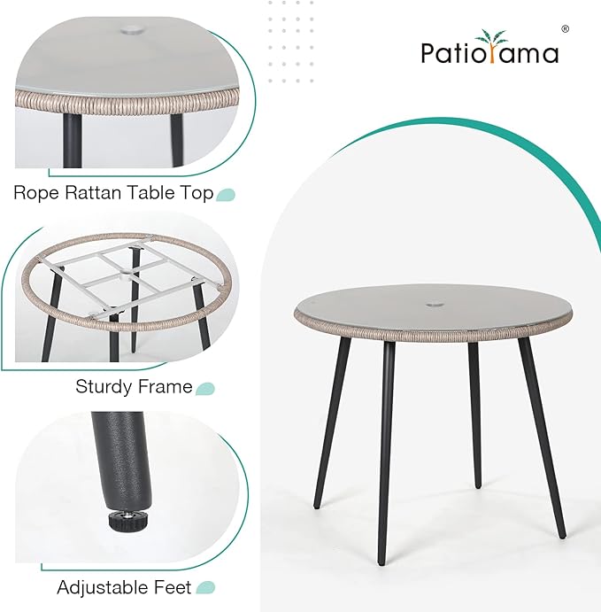 Patiorama 5-Piece Patio Dining Set, Outdoor Dining Table Chair Set, All-Weather Embossed Rattan Wicker Rope Conversation Set, Patio Furniture Set w/Umbrella Hole, 4 Cushioned Chairs&Glass Table(Beige)