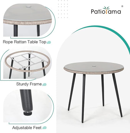 Patiorama 5-Piece Patio Dining Set, Outdoor Dining Table Chair Set, All-Weather Embossed Rattan Wicker Rope Conversation Set, Patio Furniture Set w/Umbrella Hole, 4 Cushioned Chairs&Glass Table(Beige)