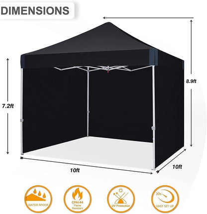 10x10 pop up Canopy Tent, Eazy up Outdoor Patio Canopy Tent with sidewalls, Heavy Duty Commercial Instant Canopy Tent with Sand Bags for Deck, Party, Camping， Backyard, Playground, Black