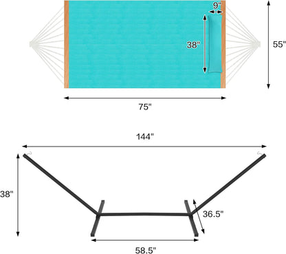 Two Person Hammock with Stand Heavy Duty, Outdoor Patio Hammock with Portable Steel Stand, Large Double Hammocks,480lbs Capacity.(Aruba)