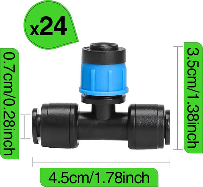 MIXC 24 Pack Push-to-Fit Drip Irrigation Emitters, Adjustable Vortex Drip Emitters for 1/4 inch Irrigation Tubing, 360 Degree Water Flow Irrigation Drippers for Drip Irrigation System
