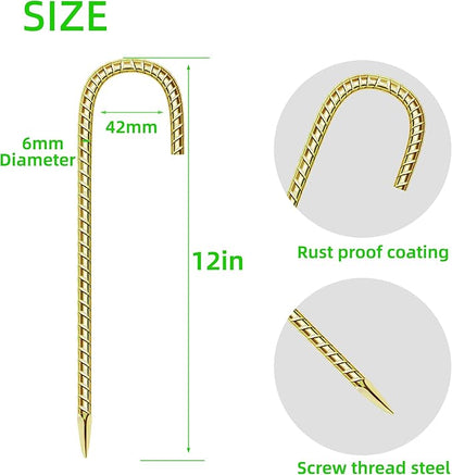 20 Pack 12 Inch Rebar Stakes Anti-Rust Galvanized Steel J Shape Hook Strong Ground Anchors for Tents, Position Kits, Fences, Trampolines Landscape Fabric for Farm Garden