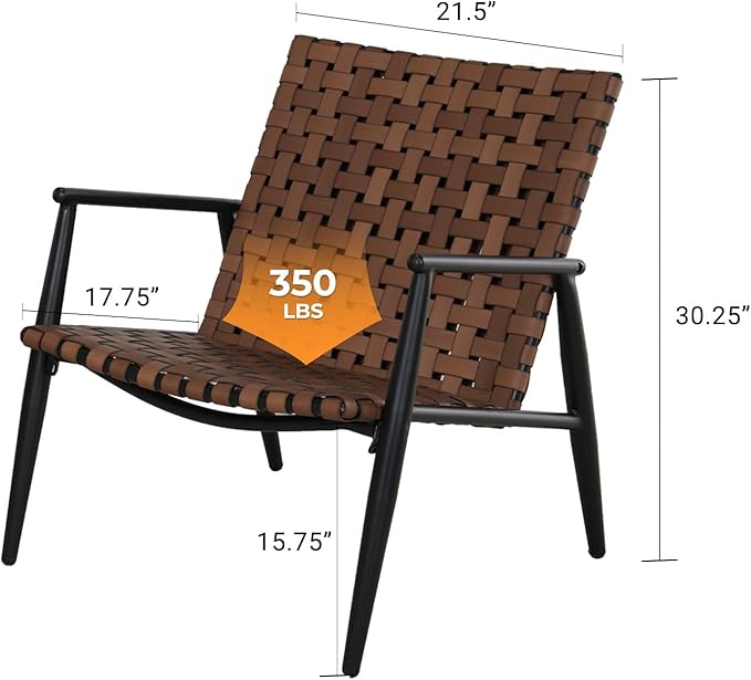 Grand patio Chairs Set of 2 Leather- Look Wicker Outdoor Chairs with Powder Coated Aluminum Frame Outdoor Bistro Set for Garden Backyard Balcony Brown
