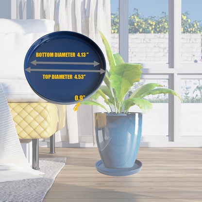 Plant Saucer Pot Tray Planter Saucers 4 Pack 4 inch, 5 6 7 8 9 10 11 12 13 15 Inch for Indoors Outdoor, Durable Sturdy Ceramic Flower Drainage drip Water Tray for Glazed Pots Base ((4.5"/4.1"-Blue)