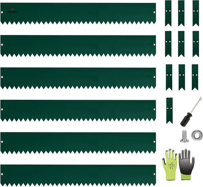 A ANLEOLIFE 6 Pack 40" LX 6" H Galvanized Steel Garden Landscape Edging, Bendable Hammer-in Metal Lawn Border with Gloves and 10 Stakes (20FT Total) (6 inch Tall, Green)
