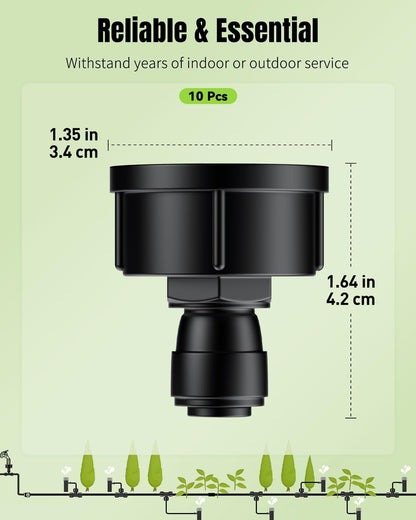 Pawfly 10 Pcs 3/4" to 1/4" Drip Irrigation Faucet Adapters, Quick Connect 3/4" FHT Faucet to 1/4" Tubing Connectors, Push-to-Fit Garden Hose Adapters, Anti-Leak Drip Irrigation Hose Connectors