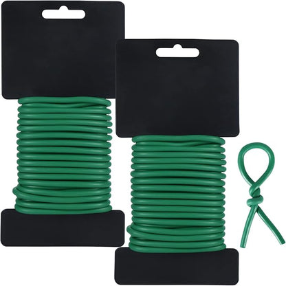 Tenn Well Green Plant Ties, 32 Feet 5mm Soft Garden Wire Ties for Tomato Plants, Climbing Roses and Cucumbers (2PCS X 16 Feet)