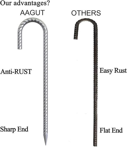 AAGUT Rebar Stakes 12 Inch J Hook Heavy Duty 12 Pack, 3/8 Inch Galvanized Metal Steel Ground Anchors Chain Link Fence Stakes for Camping Tent, Inflatables, Yard Decorations, Canopies & Swing Sets