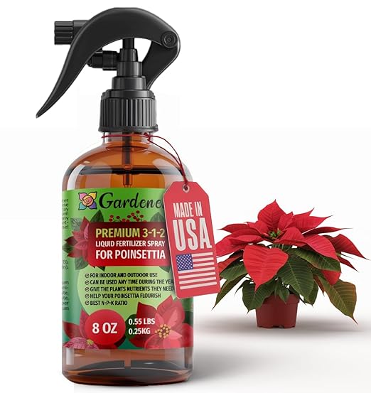 Gardenera Premium Holiday Plant Food Mist - 3-1-2 Liquid Fertilizer Spray for Poinsettias, Christmas Flowers, and Greenery - 8oz
