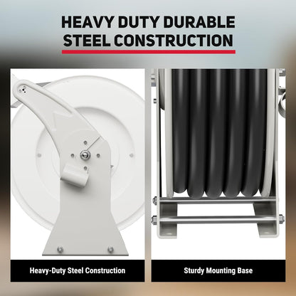 Retractable Fuel Hose Reel, 3/4 in × 66 ft Rubber Hose Heavy Duty Steel Professional Spring Driven Diesel Hose Reel with Fueling Nozzle Max 300PSI Auto Rewind Quick for Ship Vehicle Tank Truck