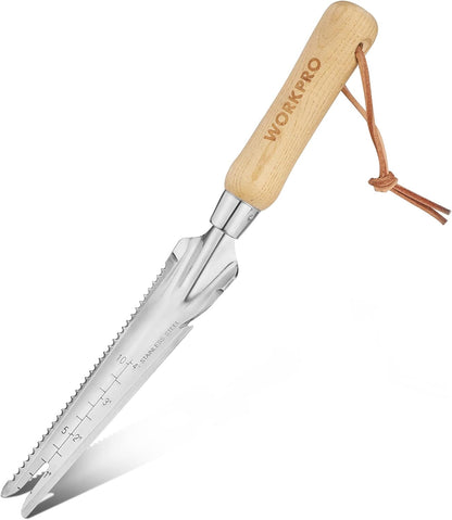 WORKPRO Hand Weeder Puller, 5-in-1 Stainless Steel Garden Trowel with Wooden Handle,Gardening Weeding Tool for Easy Weeder Removal, Planting, Weeding, Flower & Vegetable Care in Garden Lawn Yard