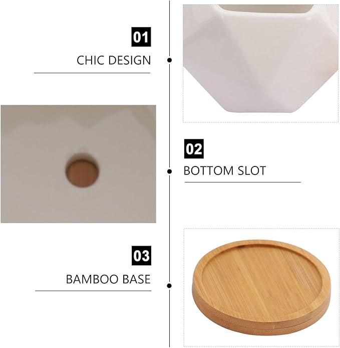 3 Sets Ceramic Succulent Flowerpot with Tray Geometric Bonsai Planter Pots for Indoor Succulents Seedling Pots with Air Permeability Cute Home Garden Decor