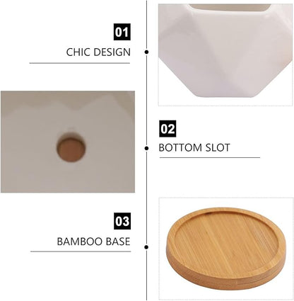 3 Sets Ceramic Succulent Flowerpot with Tray Geometric Bonsai Planter Pots for Indoor Succulents Seedling Pots with Air Permeability Cute Home Garden Decor