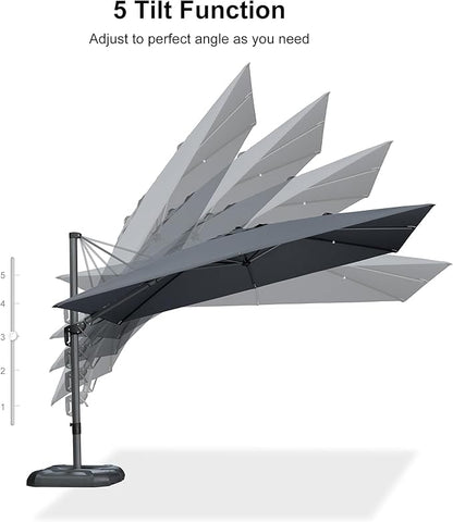 PURPLE LEAF 11' X 8' Left-right Tilting Patio Umbrella Outdoor Cantilever Swivel Rectangle Umbrella with Tilt Aluminum Offset Umbrella with 360-degree Rotation for Garden Deck Pool Patio Light Grey