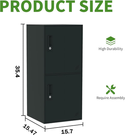 2 Door Vertical Stackable Storage Cabinet with Lock,Anti-Failing Device, Metal Lcoker,Organizer for Office, Home, Gym, School,Employee,Kids. (2D-Black)