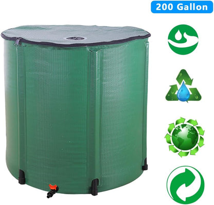 200 Gallon Collapsible Rain Barrel, Portable Rainwater Collection System, Water Storage Tank, Rain Catcher Barrel with Spigots and Overflow Kit, Rain Water Barrel Collector for Garden, Green